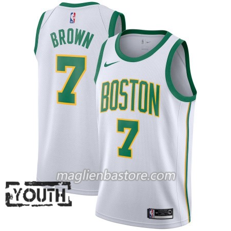 Maglia NBA Boston Celtics Jaylen Brown 7 2018-19 Nike City Edition Bianco Swingman - Bambino